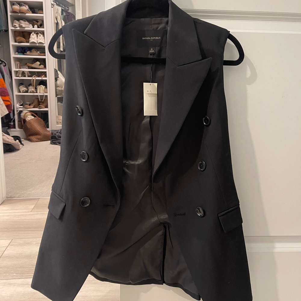 Black Double-Breasted Sleeveless Jacket by Banana Republic